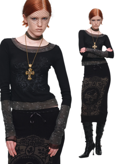 Burnout Graphic Midi Knit Skirt