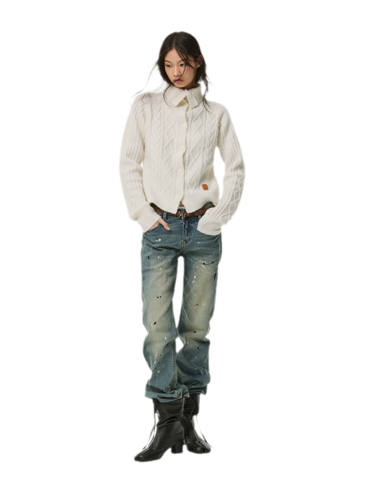 Taillierter Cardigan aus Zopfmusterstrick