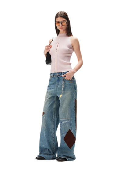 Washed Patchwork Jeans
