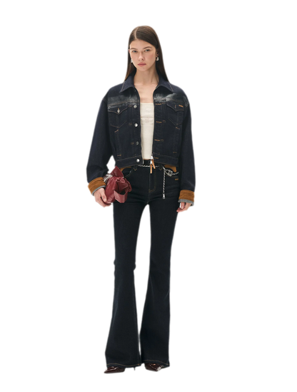 Suede-Patch Coated Denim Jacket