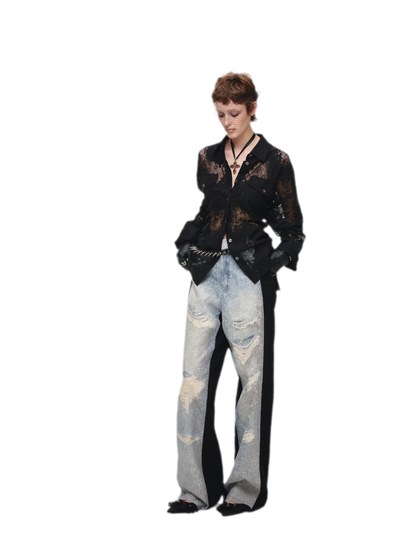 Lace Oversized Tie Shirt