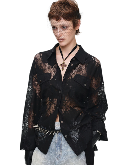 Lace Oversized Tie Shirt