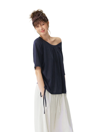 V-Neck Ruched Knit Tee