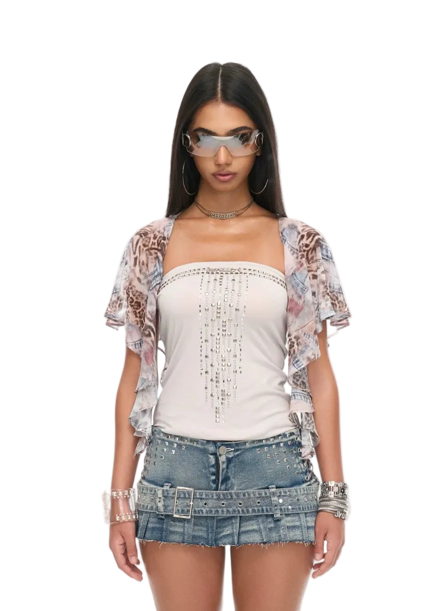 Irregular Ruffle False Two-Piece Bustier Top