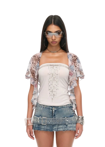 Irregular Ruffle False Two-Piece Bustier Top