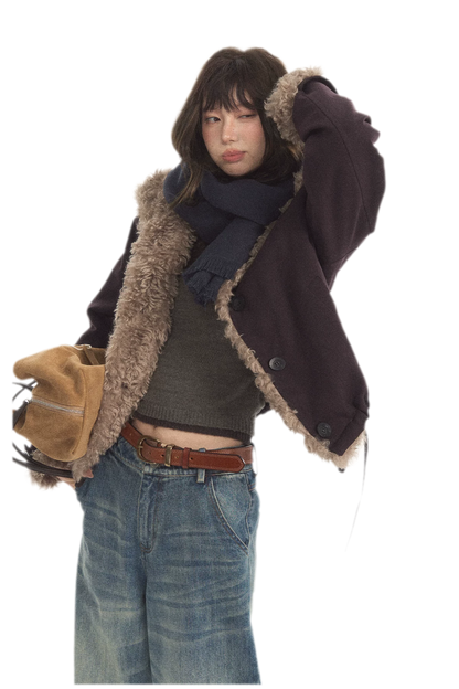 Plush Contrast Cropped Jacket