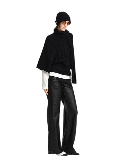 Kabelstrick-Cape-Pullover