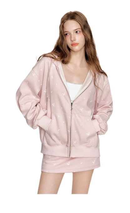 Cotton Rose Print Hooded Set