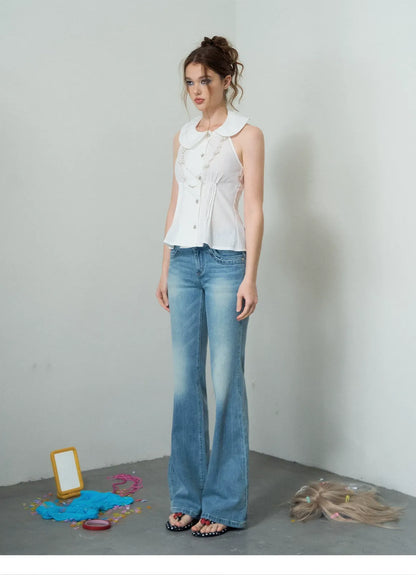 Washed Low-Rise Flare Jeans