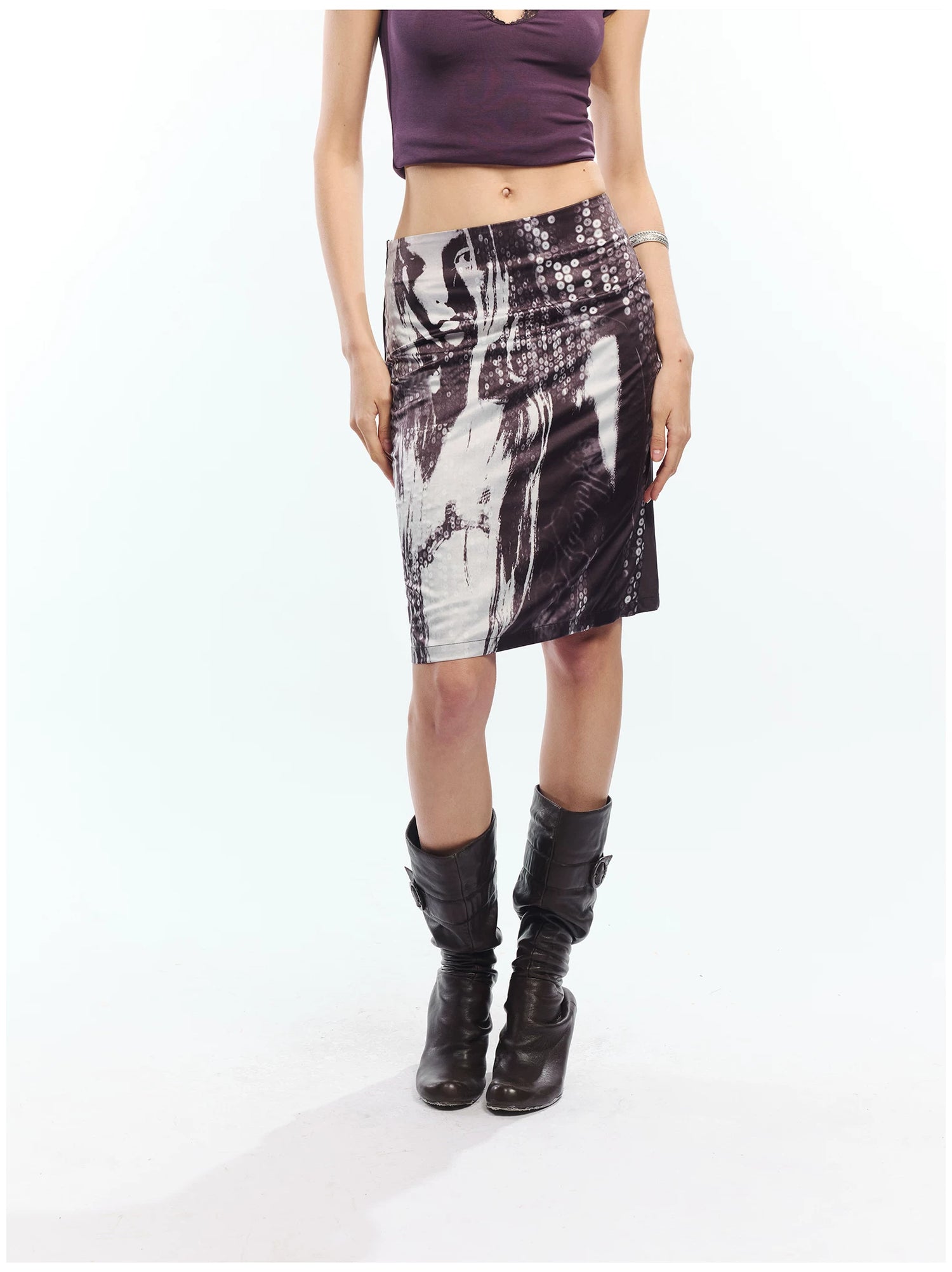 Punk Printed Reversible Satin Midi Skirt