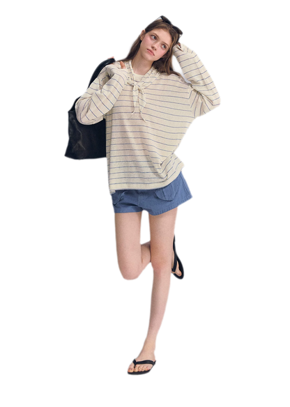 Striped Rhinestone Cotton Tee
