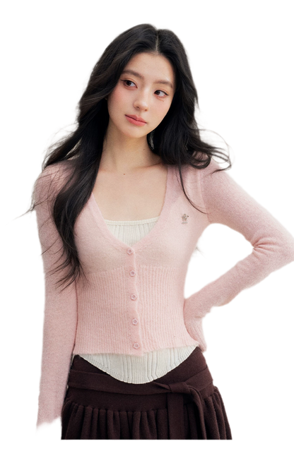 Brushed Contrast V-Neck Sweater