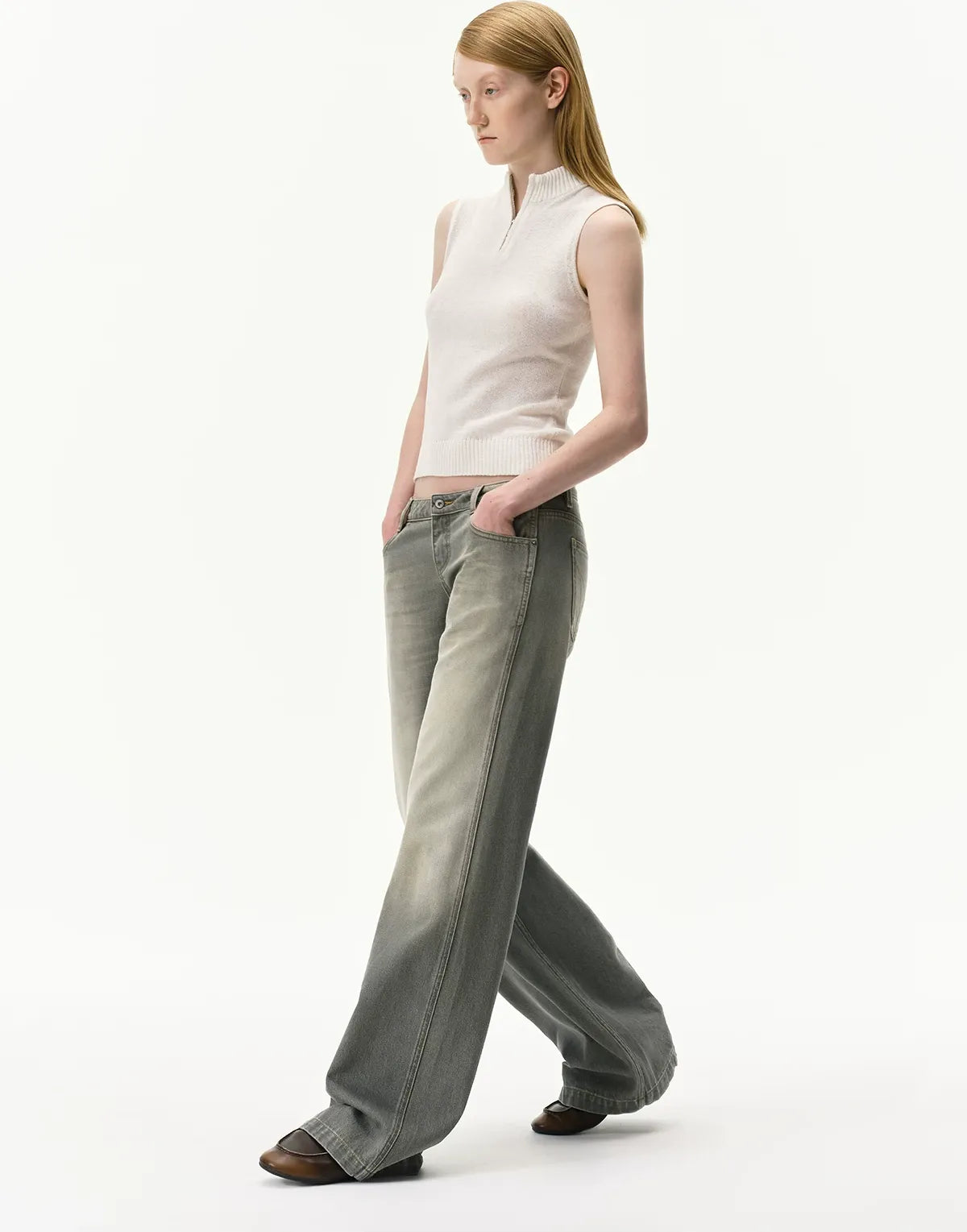 Distressed Gray Straight Jeans