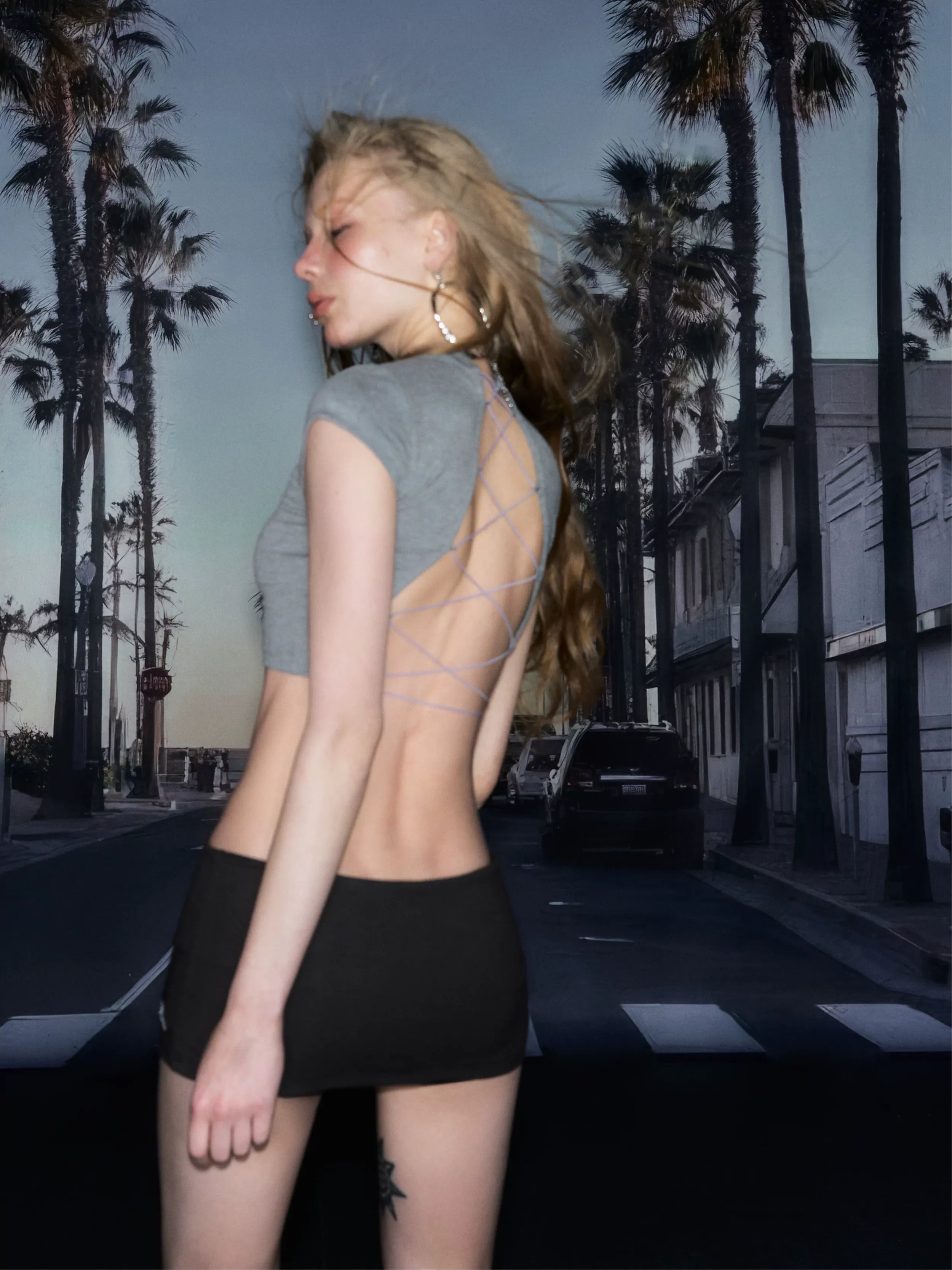 Open-Back Tie-Up T-Shirt