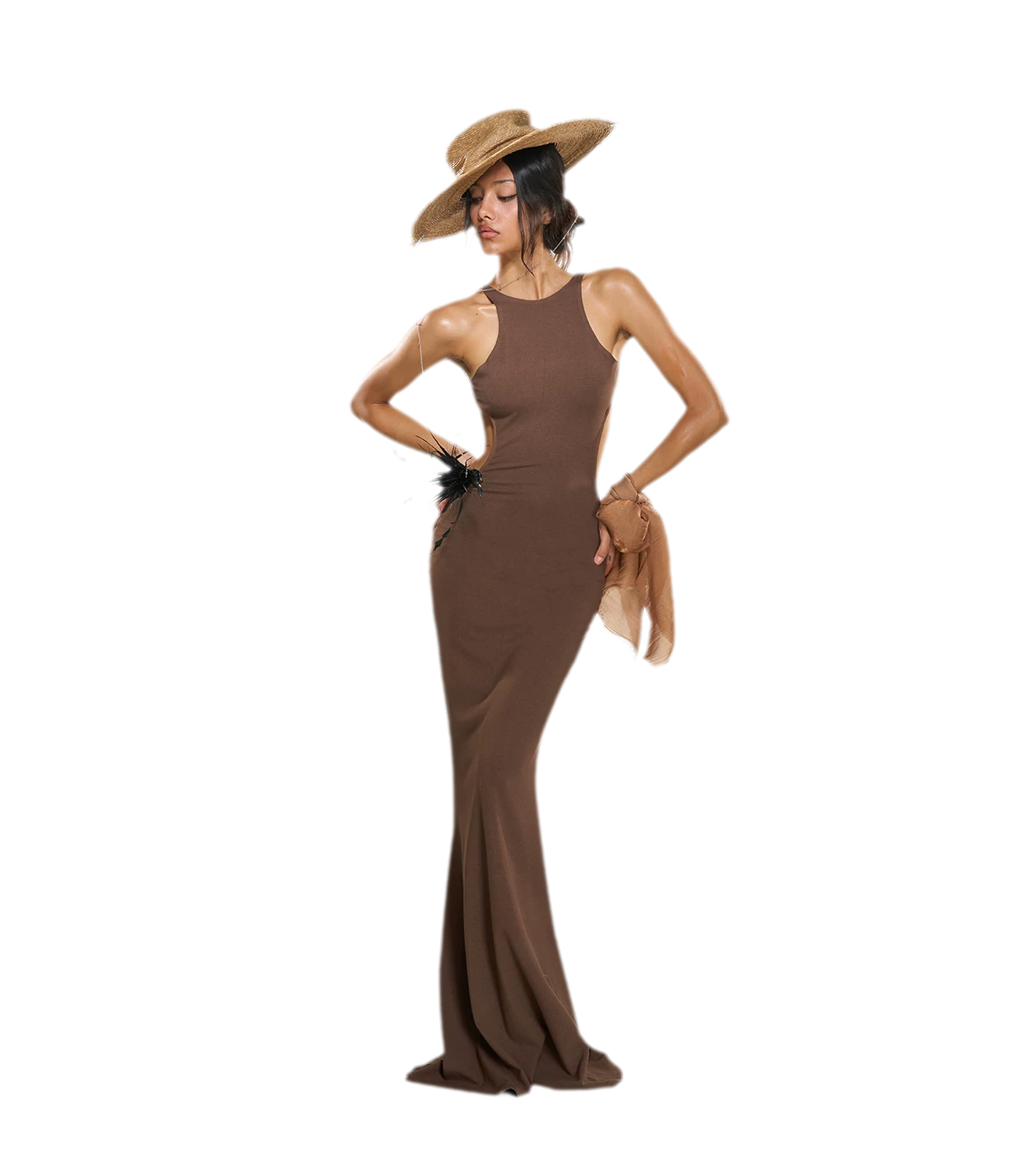 Chain Cutout Ruched Halter Dress