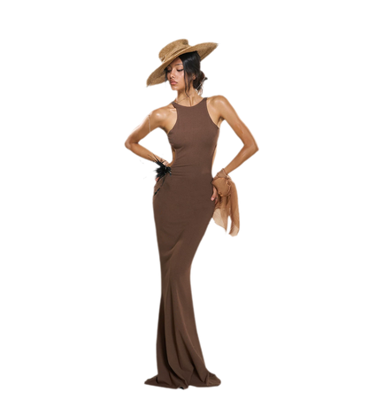 Chain Cutout Ruched Halter Dress