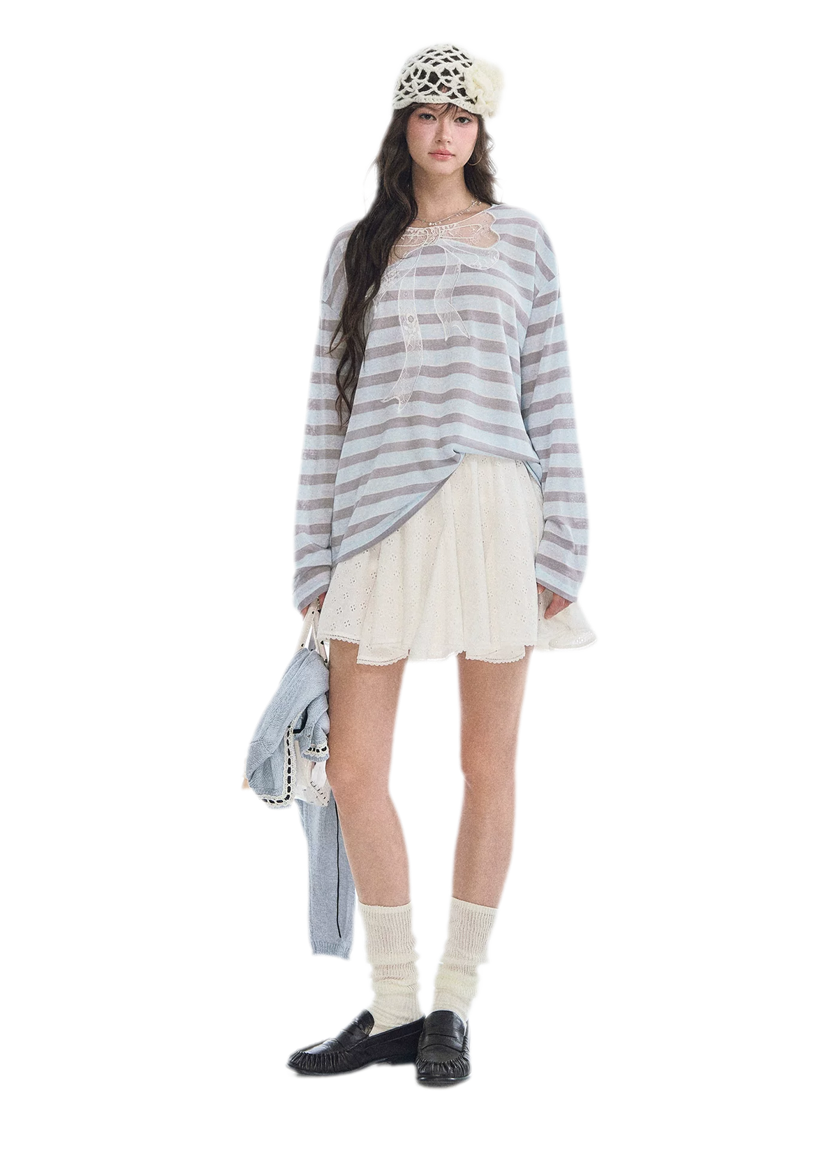 Contrast Lace Bow Blouse