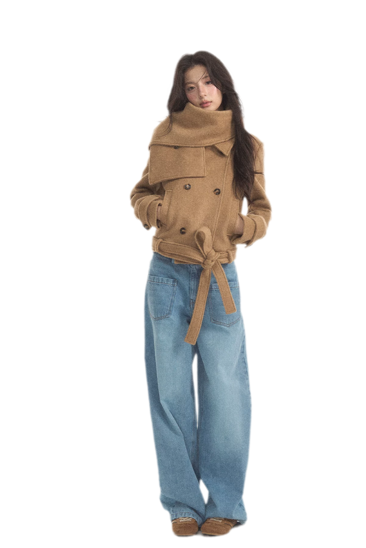 Wool Double-Breasted Cropped Coat