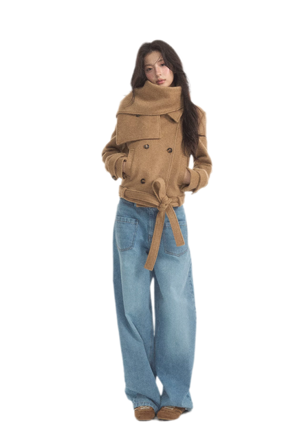 Wool Double-Breasted Cropped Coat