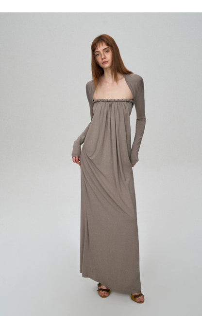 Sculptural 93% Lyocell Pleated Long Dress