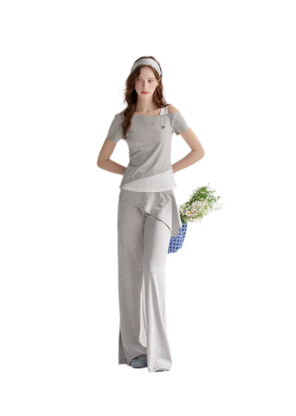 Lyocell Polka Faux Two-Piece Set