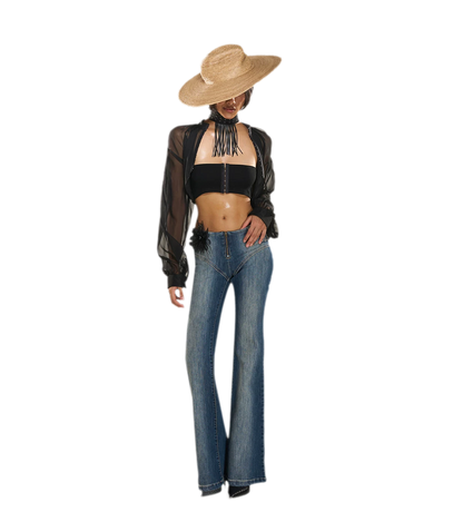 Washed Denim Multi-Belt Jeans