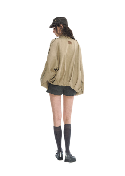 Relaxed Double-Breasted Short Trench