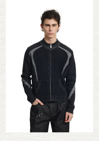 Contrast Jacquard Fitted Knit Cardigan