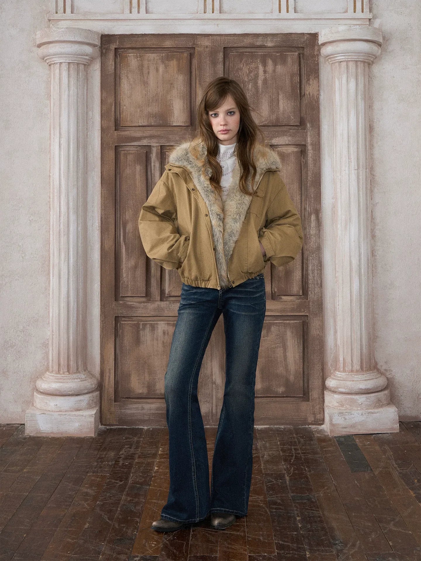 Distressed Low-Rise Flare Jeans