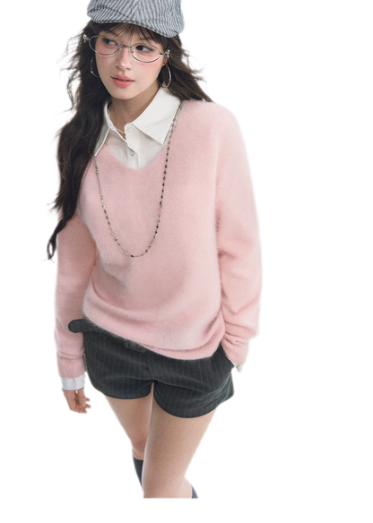 Brushed V-Neck Wool Sweater