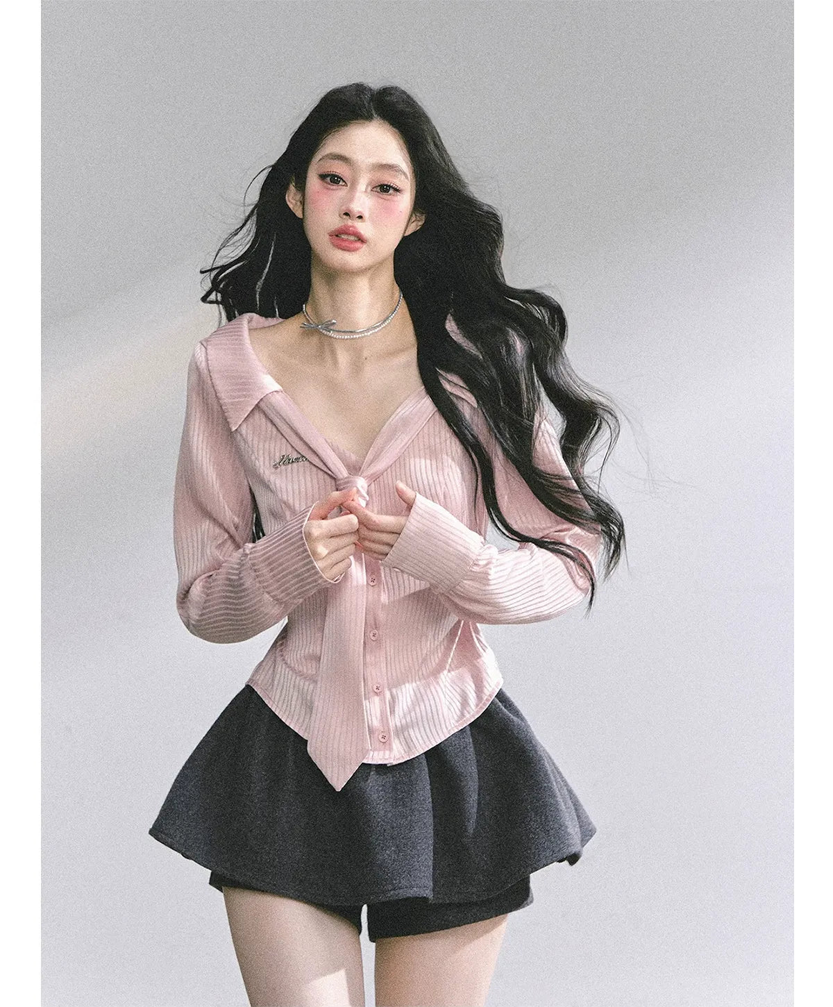 Satin Striped Tie Shirt