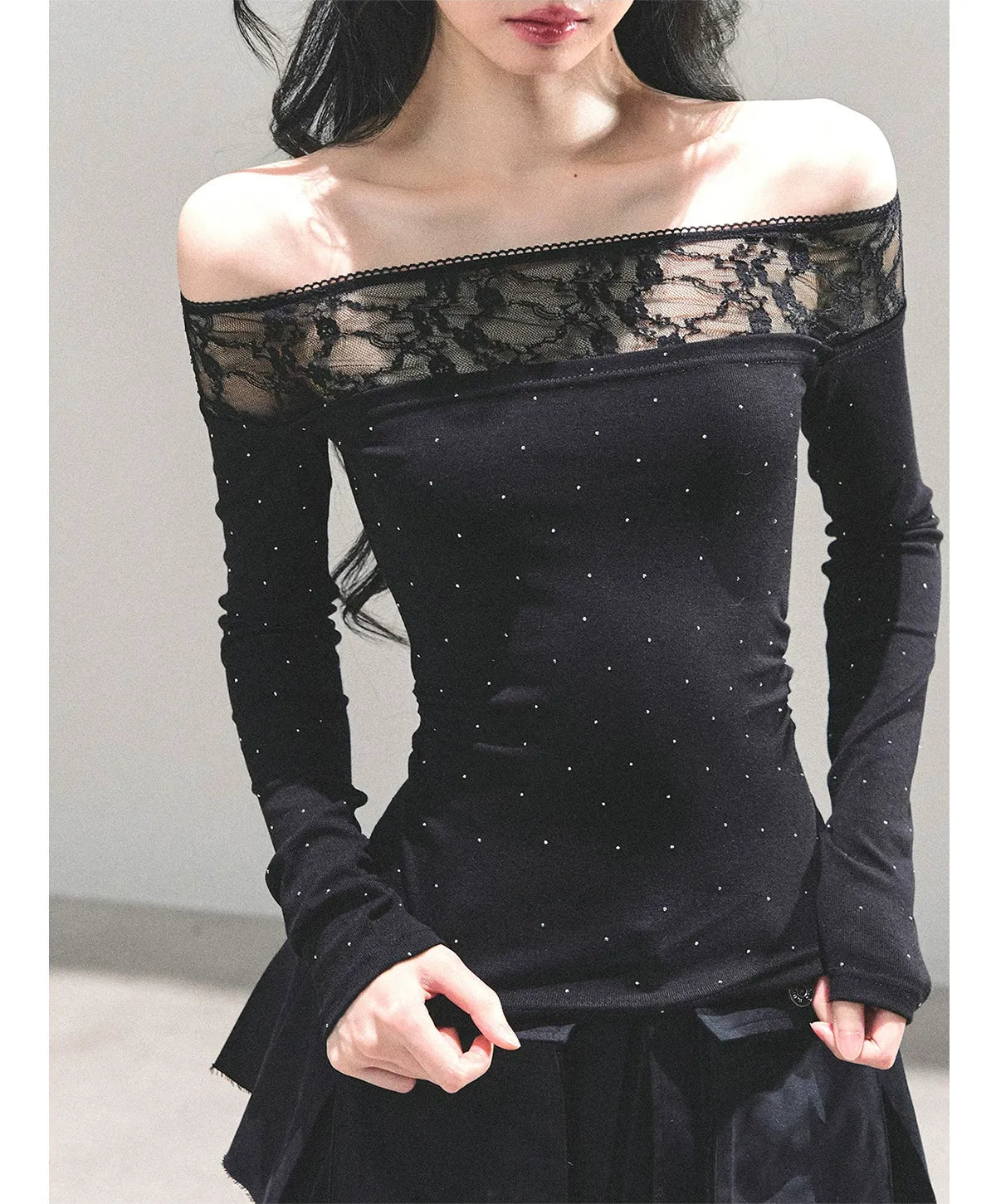 Off-Shoulder Lace Dot Tee