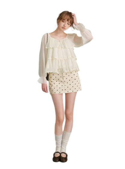 Chiffon Ruffle Lantern Sleeve Blouse