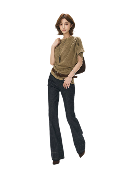 Gathered Collar Batwing Sweater