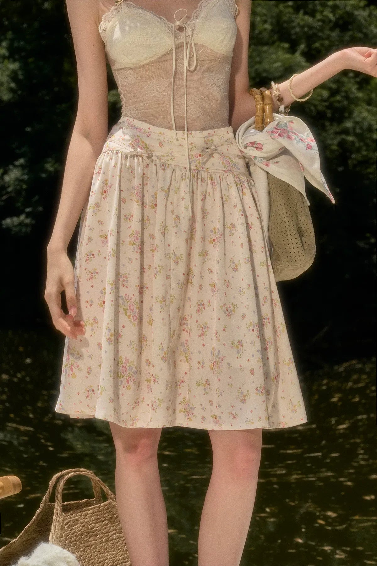 Satin Bow A-Line Skirt