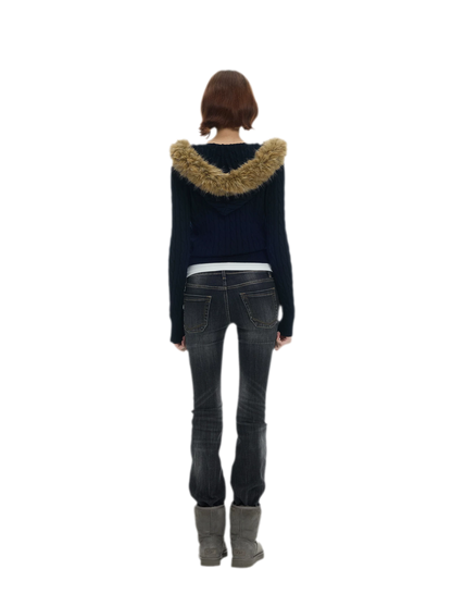 Washed Low-Rise Flare Jeans