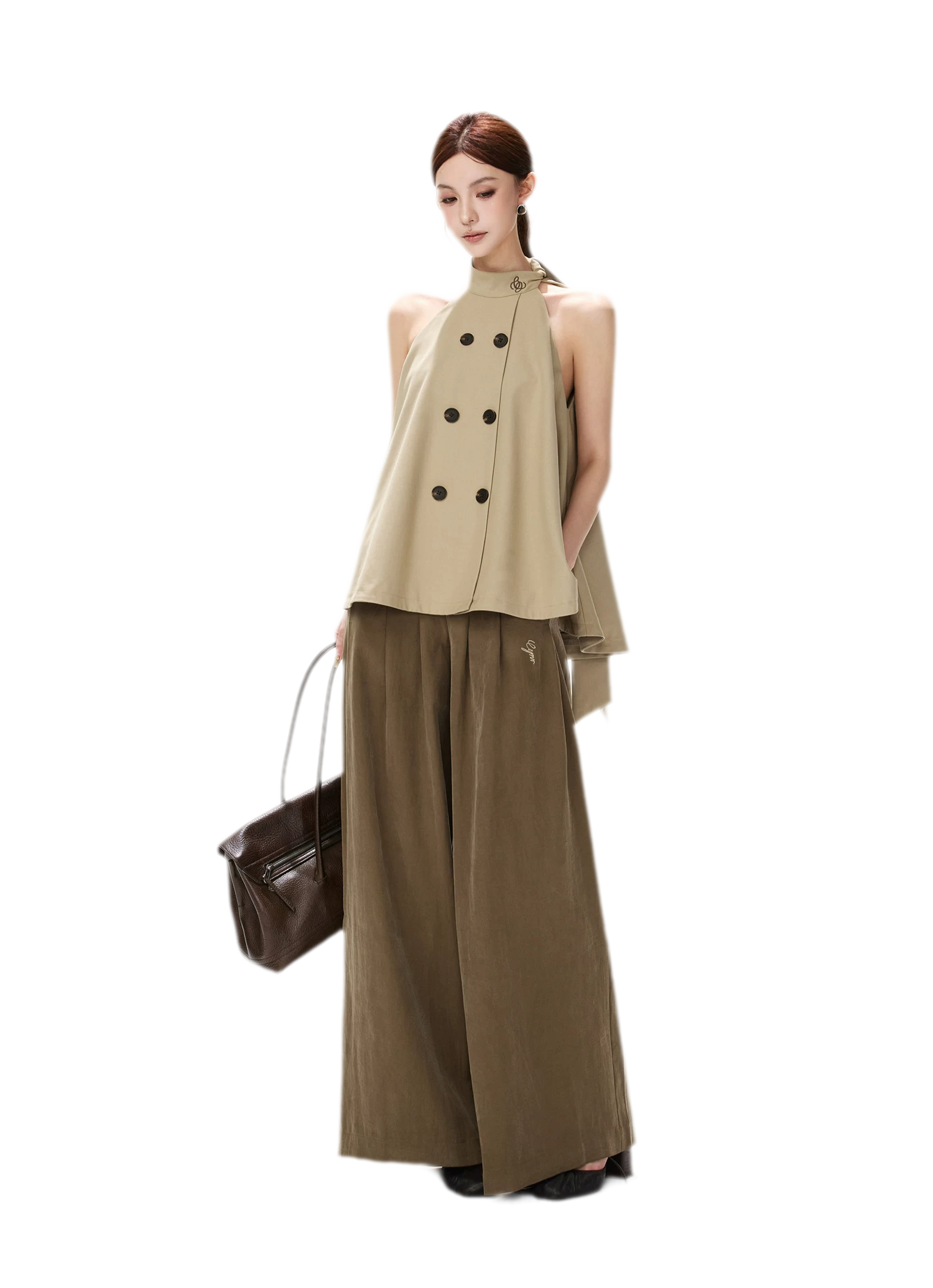 Twill Asymmetric Halter Top