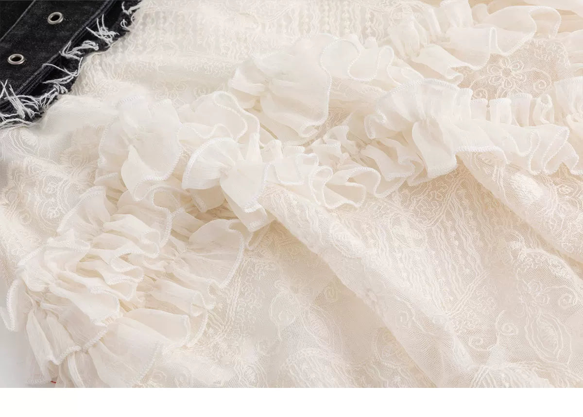 Lace Patchwork Tulle Skirt