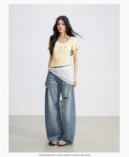 Two-Tone Layered Look Slim Fit T-Shirt