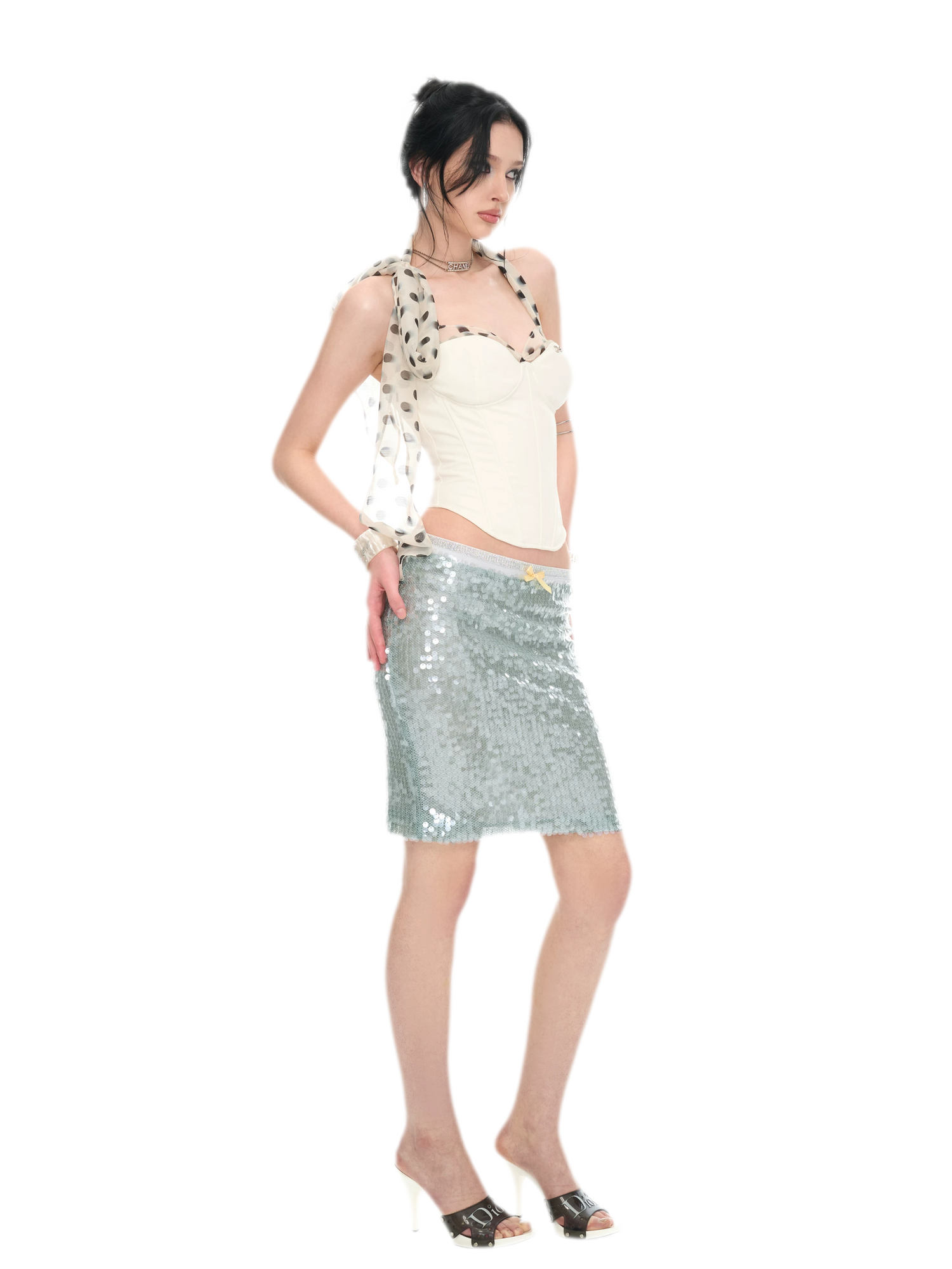 White Polka Dot Chiffon Corset
