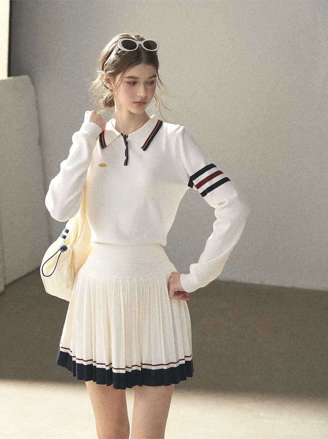 Jacquard Polo Pleated Skirt Set