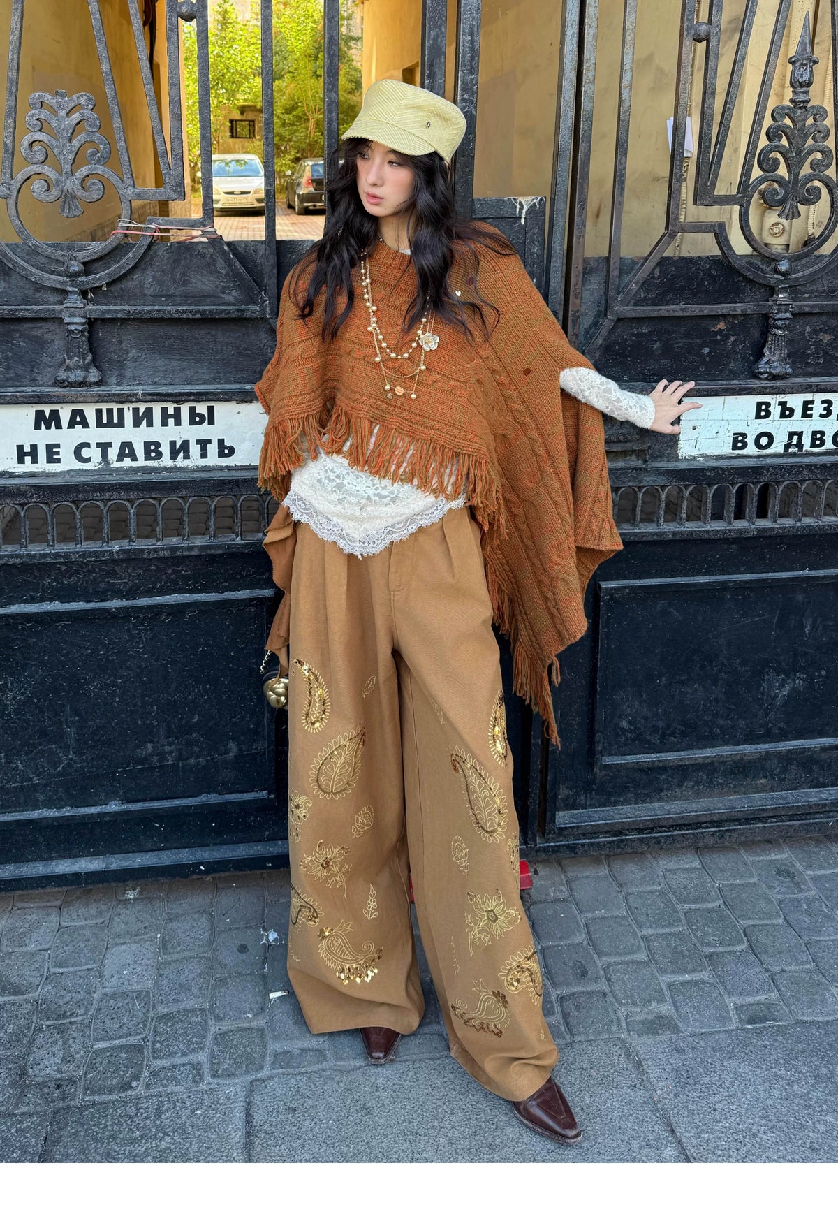 Sequin Paisley Wide-Leg Pants