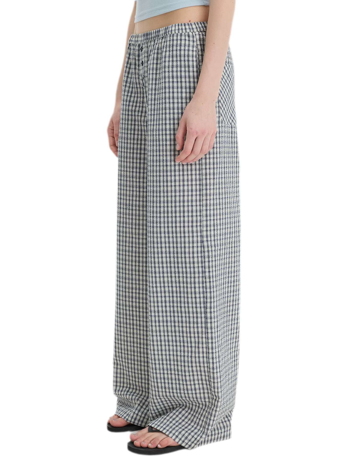 Textured Check Wide-Leg Trousers