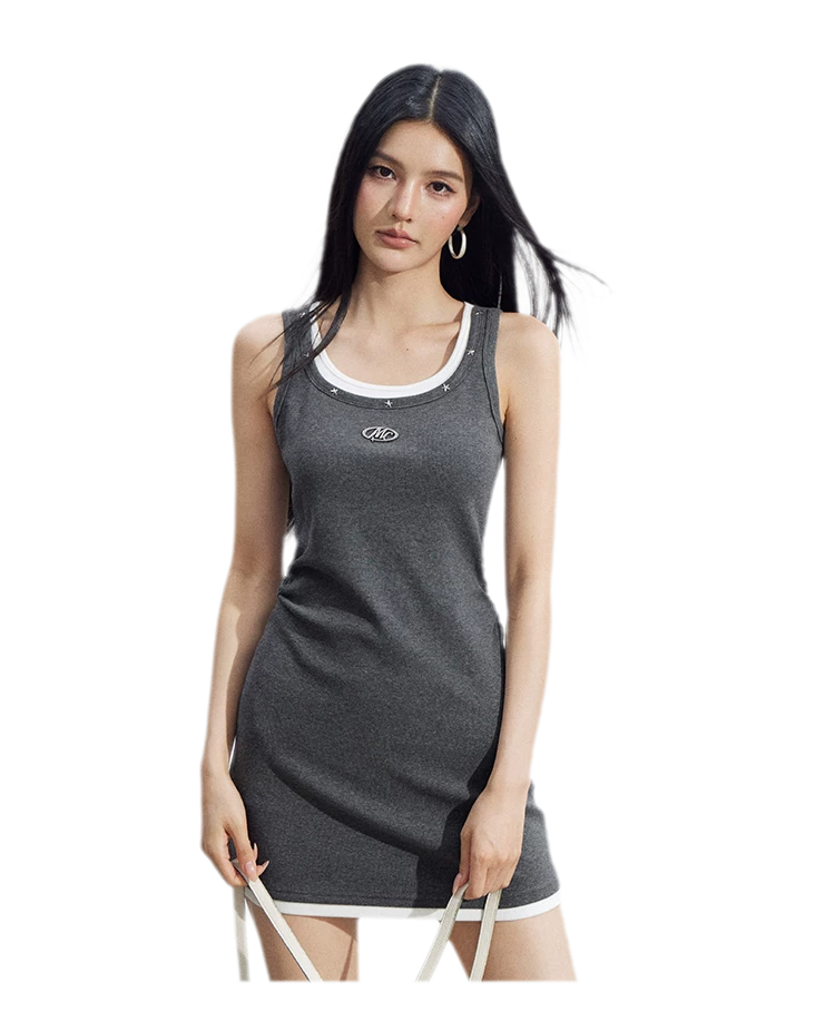Contrast U-Neck Dress