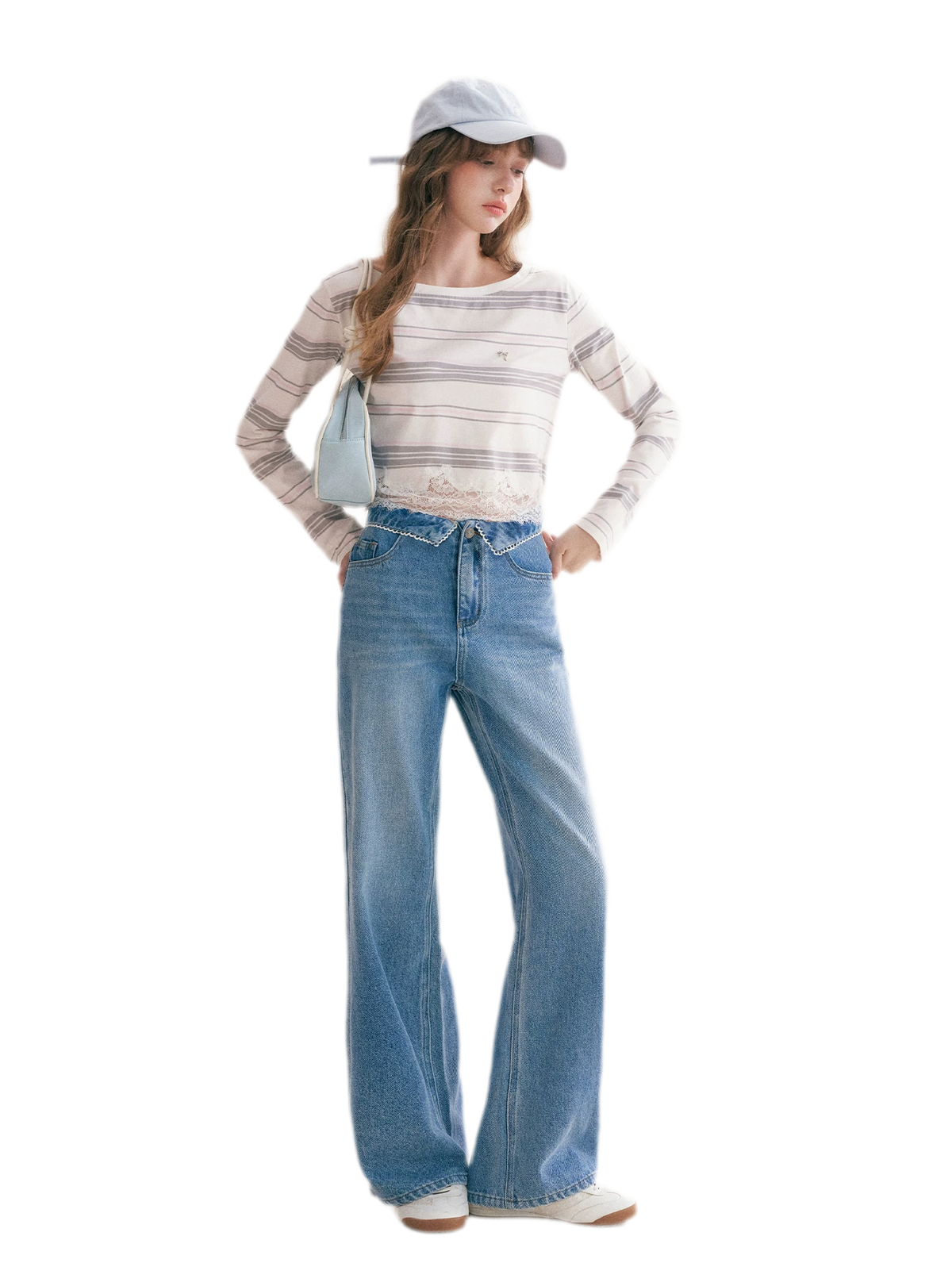 Cotton Lace-Trim Wide-Leg Jeans