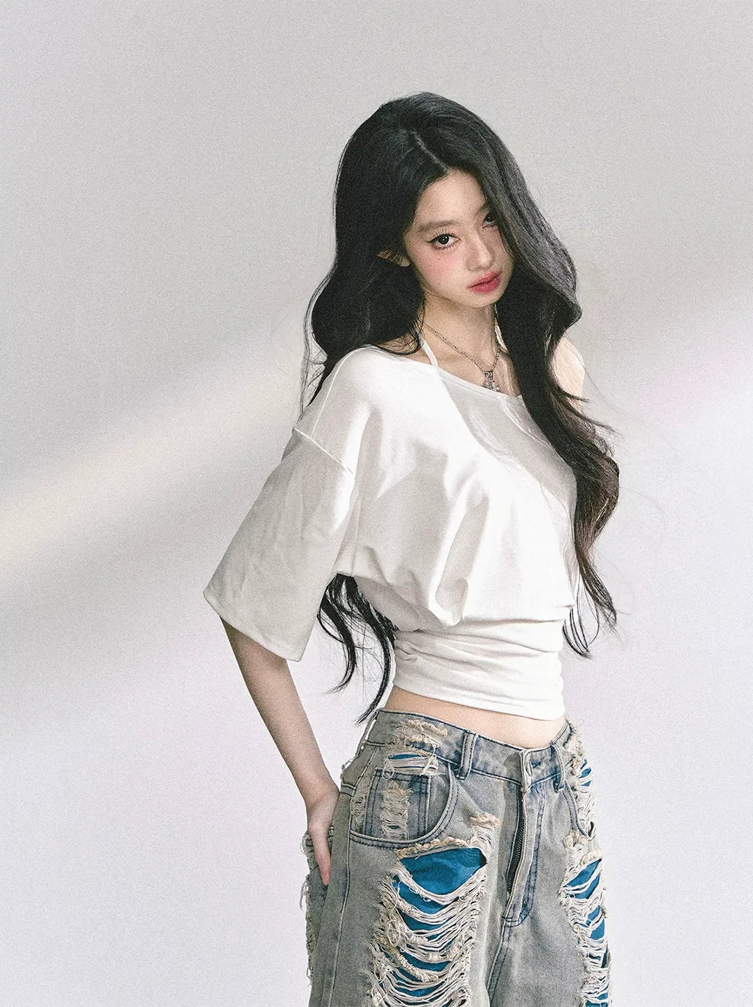 Asymmetric Beaded Off-Shoulder Top