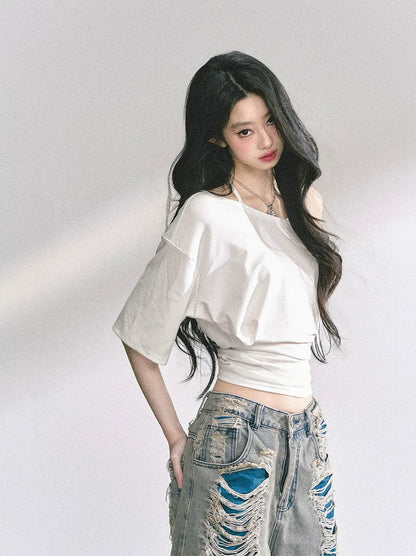 Asymmetric Beaded Off-Shoulder Top