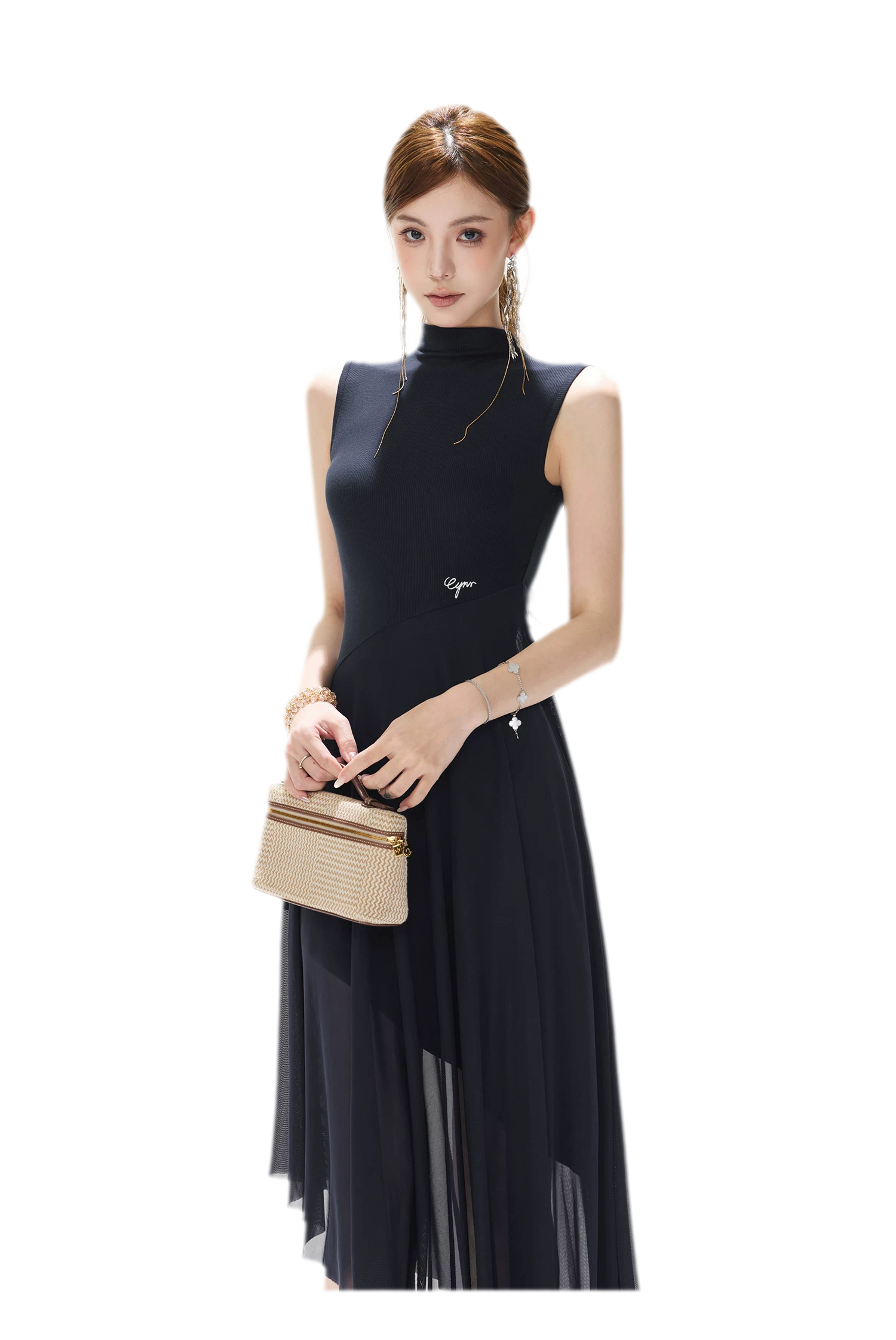 Mesh Splice Midi Dress