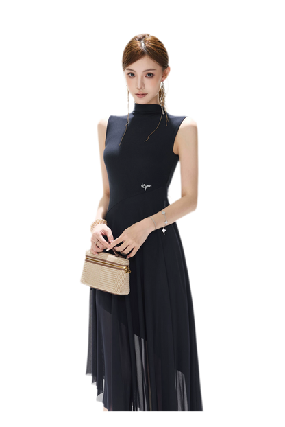 Mesh Splice Midi Dress