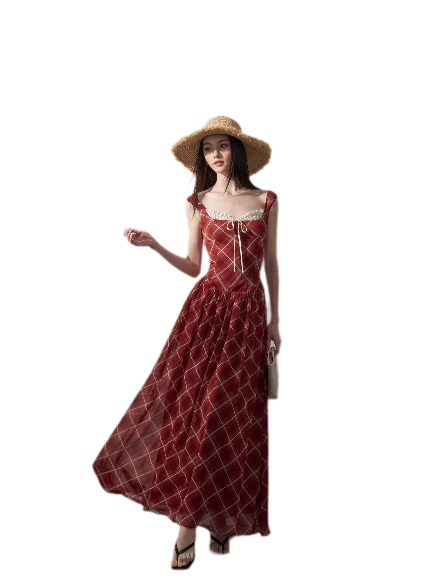 Plaid Chiffon Maxi Dress